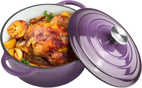 Miniatura 21 de Horno holandés de hierro fundido esmaltado de 6 cuartos de galón con tapa, asas dobles grandes, apto para horno hasta 500 °F, olla redonda clásica