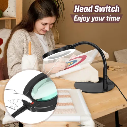 Miniatura 5 de Lupa de 10X con luz y soporte, lámpara de escritorio LED con 5 modos de color y atenuación sin escalones, lupa manos libres con cuello de ganso