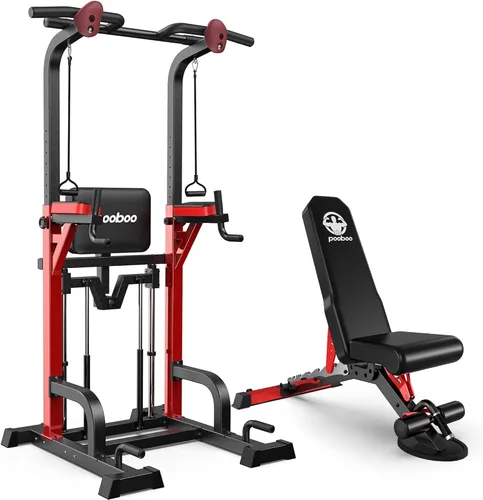 Miniatura 9 de Pooboo Power Tower Dip Station Pull Up Bar for Fitness Home Gym Workout,450 Pounds Multi-Function Adjustable Height Fitness Strength Training