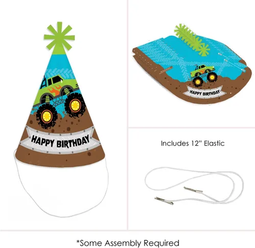 Miniatura 4 de Big Dot of Happiness Smash and Crash - Monster Truck - Cone Happy Birthday Party Hats for Kids and Adults - Set of 8