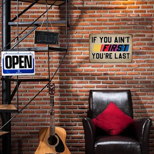 Miniatura 6 de Letrero de hojalata con texto en inglés "If You Ain't First You're Last Tin Sign" – Arte de pared de metal vintage de carreras para hombre, garaje