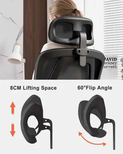Miniatura 6 de Silla de oficina de malla, ergonómicas de respaldo alto con ruedas y reposacabezas ajustables, cómodos brazos abatibles para el hogar, dormitorio
