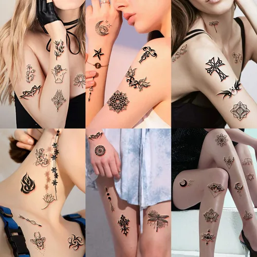 Miniatura 5 de Yazhiji 40 hojas de tatuajes temporales para mujeres y niñas, tatuajes sexis incluidos, 10 hojas extra grandes y 30 hojas de calcomanías de tatuaje
