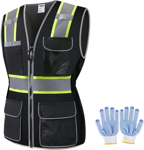 Miniatura 18 de Chaleco de seguridad para mujer, múltiples bolsillos, de alta visibilidad, reflectante, malla transpirable, chaleco de trabajo para dama, cremallera