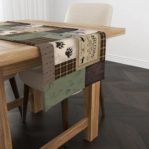 Camino de mesa rústico de oso, estilo campestre, pino, alce, vida silvestre, para decoración del hogar, cocina, mesa de comedor, 13 x 36 pulgadas