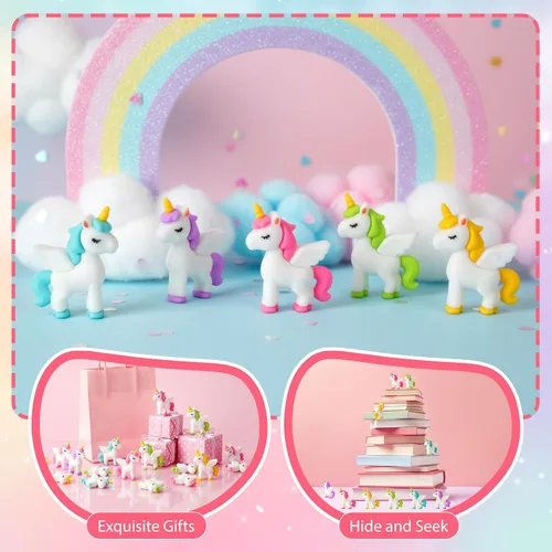 Miniatura 5 de Thyle 10 piezas de mini figuras de unicornio en miniatura para decoración de pasteles, figura de caballo volador para bricolaje, paisaje de musgo