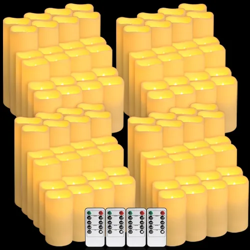 Miniatura 9 de Enpornk Velas LED parpadeantes sin llama con efecto corteza de abedul, juego de 9 pilares de cera real que funcionan con pilas con control remoto