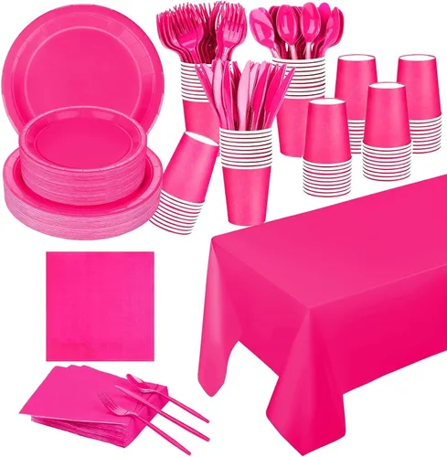 Miniatura 12 de Juego de 229 piezas de suministros de fiesta negros desechables de papel, vasos, cucharas de plástico, tenedores, cuchillos, servilletas negras