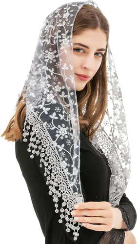 Miniatura 4 de PAMOR Triángulo velo de encaje Mantilla Catedral cabeza cubierta capilla velo para bodas masivas damas de honor