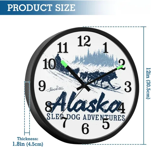 Miniatura 3 de Yuiboo Battery Operated Silent Non-Ticking Clock Luminous Voice-Activated Wall Clocks Alaska Sled Adventures Vintage Beige 12 Inch for Living Room