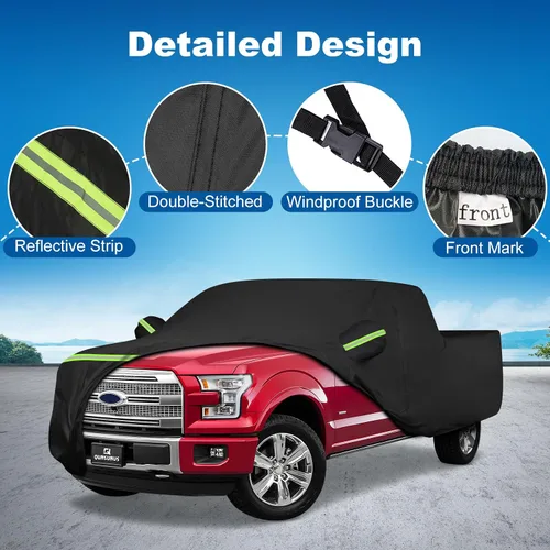 Miniatura 2 de QUNSUNUS Funda impermeable para camioneta Ford F-150 Super Crew Cab de 6.5 pies de cama corta, cubierta exterior para camioneta con cremallera