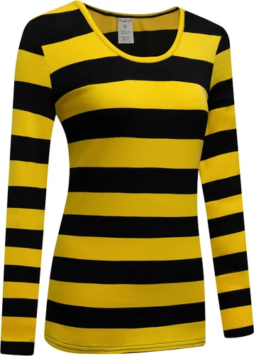 Miniatura 3 de Formeet17 Camiseta de manga larga a rayas para mujer, elástica, cómoda, cuello redondo