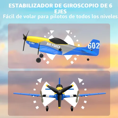 Miniatura 4 de HAWK'S WORK Avión RC P-51D Mustang de 3 canales, avión de control remoto listo para volar, estabilizador de giroscopio de 6 ejes de 2.4 GHz, fácil