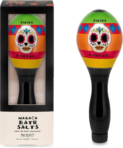 MAD Beauty Sales de baño Fiesta Forever Maraca – Diseño de calavera de azúcar, aroma a piña y lima, estilo mexicano, baño relajante para remojar,