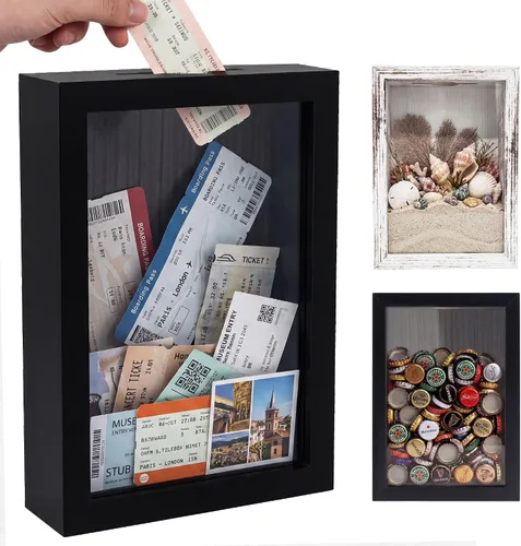 GraduationMall Marco de caja de sombra de carga superior de 5 x 7 con vidrio HD, vitrina de madera con ranura, profundidad interior de 1.25