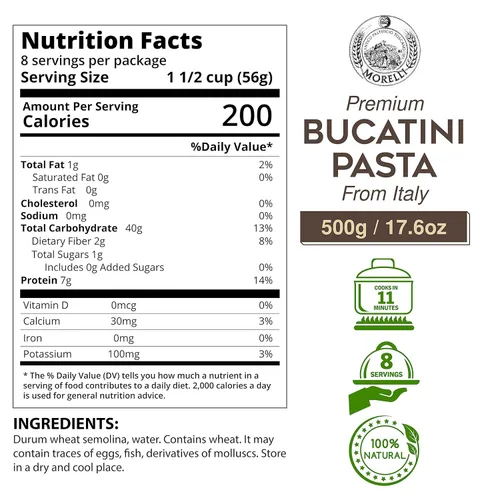Miniatura 2 de Morelli Bucatini - Pasta italiana orgánica de primera calidad de Italia - Marca de pasta gourmet hecha a mano y familiar - Pasta de sémola de trigo