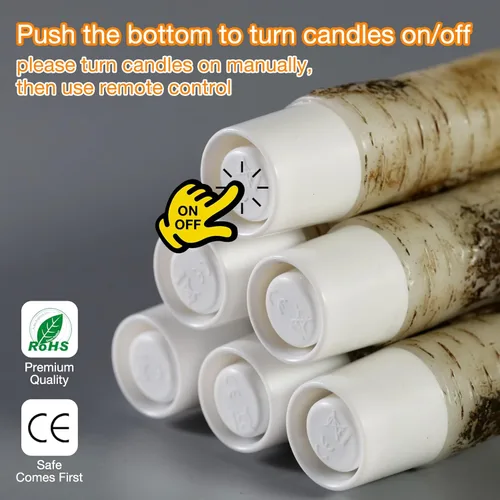 Miniatura 2 de Eywamage Velas LED cónicas de corteza de abedul con control remoto, velas de madera que funcionan con pilas, velas de cera LED, juego de 6 Abedul