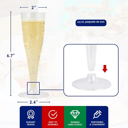 Miniatura 2 de JOLLY CHEF Paquete de 100 copas de champán de plástico desechables de 4.5 onzas, copas de champán de plástico transparente adecuadas para bodas, día