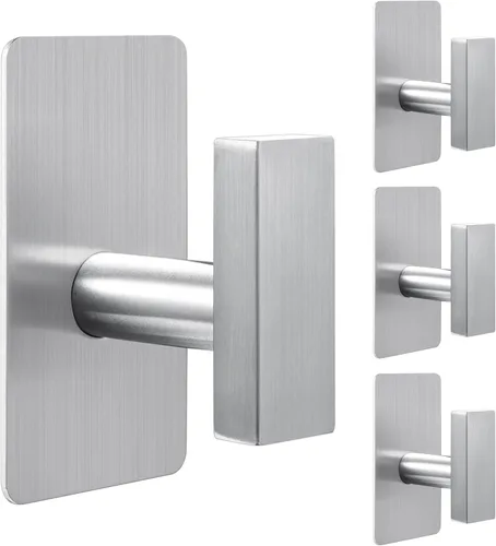 Paquete de 4 ganchos adhesivos para toallas de baño, ganchos de pared de acero inoxidable resistentes para baño, cocina, colgar toallas, abrigos,