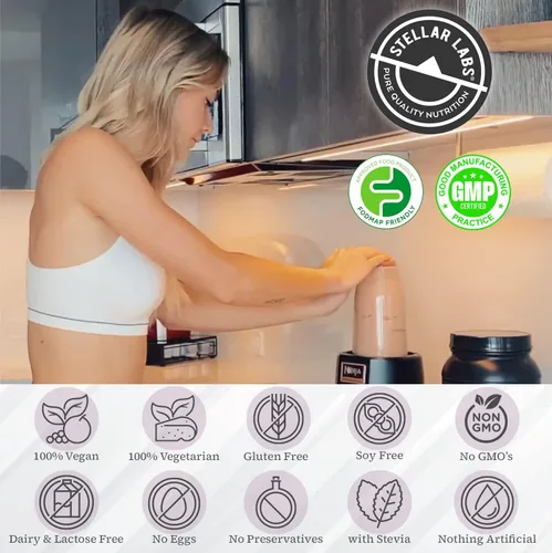 Miniatura 3 de Stellar Labs Proteína vegana en polvo con BCAA y antioxidantes Certificado bajo en FODMAP, sin OMG, sin gluten, sin soja, bajo en carbohidratos