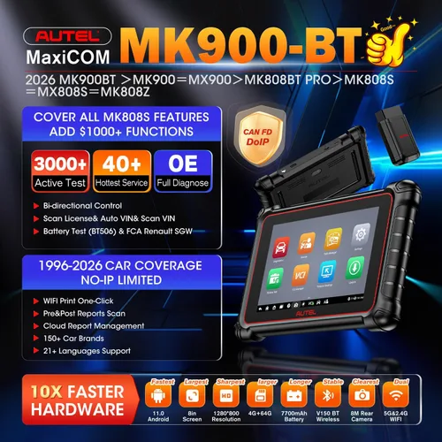 Miniatura 2 de Autel Escáner MaxiCOM MK900BT, 2026 MK900-BT V2.0 Herramienta de diagnóstico bidireccional, 8 pulgadas hasta MK900 MX900 MK808S MK808BT MX808S