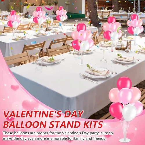 Miniatura 5 de Gejoy Juego de 4 soportes de globos rosas para centros de mesa, soportes de látex para globos de mesa para baby shower, cumpleaños, boda
