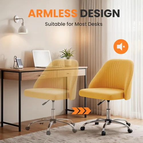 Miniatura 6 de Simple Deluxe Silla de escritorio de oficina sin brazos, moderna y bonita, silla giratoria cómoda, sillas de oficina en casa con ruedas, altura