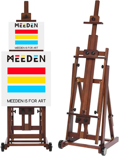 MEEDEN Caballete de estudio con marco en H, caballete de madera de haya ajustable, soporte de caballete de piso para pintura, plano móvil e