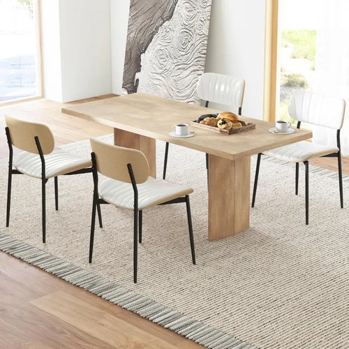 Miniatura 14 de HENGJIANYI Bentwood - Juego de 2 sillas de comedor modernas de piel sintética con patas de metal, sillas de cocina tapizadas de mediados de siglo