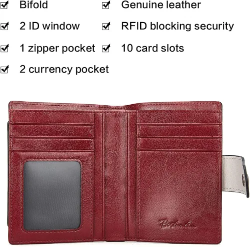 Miniatura 3 de BOSTANTEN - Billetera de cuero para mujer con bloqueo RFID, pequeña, con cremallera, de bolsillo, para tarjetas, con ventana para documento