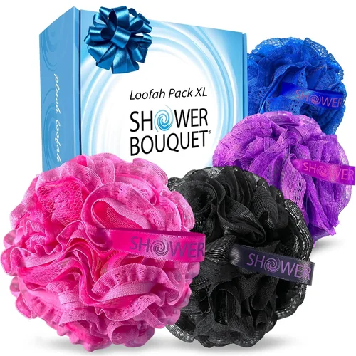 Miniatura 9 de SHOWER BOUQUET Juego de esponja de baño de esponja de baño azul+rosa/ 2 pliegues en 1/ Puf grande de 2.12 oz paquete de 4 unidades Body Luffa