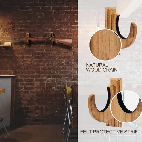 Miniatura 5 de Soporte de pared para pistolas, paquete de 4 estantes para pistolas de pared, ganchos de escopeta de pared, soportes de pared para pistolas, Marrón