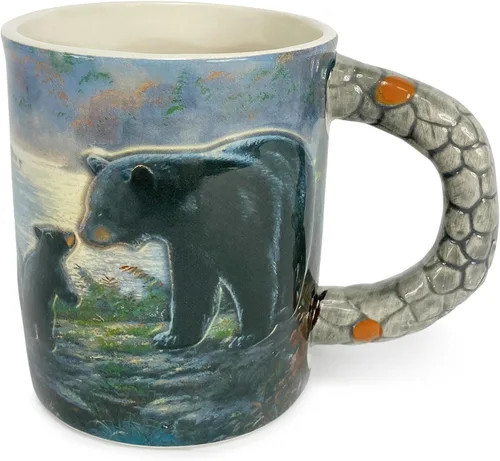 Rivers Edge Products Black Bears - Taza de café de cerámica 3D con asa, 15 onzas, tazas de espresso y tazas de café de cerámica, perfecta para café,