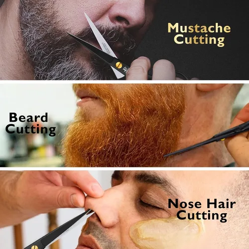 Miniatura 8 de DEMAXA Tijeras profesionales de barba de 5 pulgadas para hombres, tijeras para bigote con 1 peine para bigote, 1 peine para barba y bolsa suave, kit