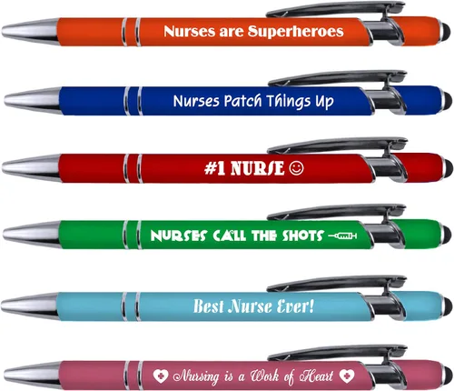 Greeting Pen Juego de bolígrafos de enfermera con metal recubierto suave al tacto y lápiz capacitivo, paquete de 6 unidades 36109