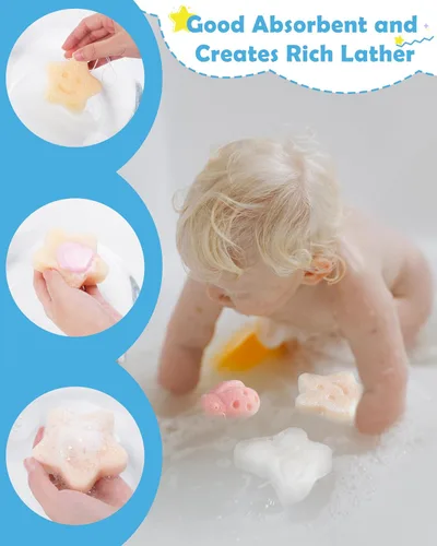 Miniatura 4 de MoHern Konjac - Esponja de baño para bebé, 3 piezas de formas naturales lindas, esponjas de baño para bebés, tiempo de baño de niños pequeños, a