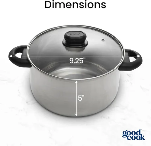 Miniatura 2 de GoodCook Horno holandés clásico de acero inoxidable de 5 cuartos de galón con tapa de vidrio templado, color plateado