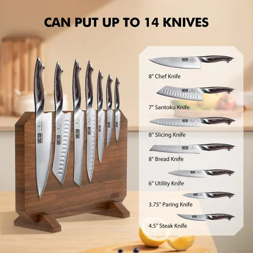 Miniatura 3 de HOSHANHO Bloque magnético para cuchillos, soporte de madera de acacia gruesa para cuchillos de cocina con imanes fuertes, organizador multifuncional