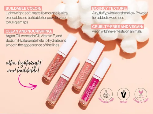 Miniatura 2 de wet n wild Crema de labios Cloud Pout con malvavisco, Pink Girl, You're Whipped Aceite de argán Vitamina E Sabor a malvavisco