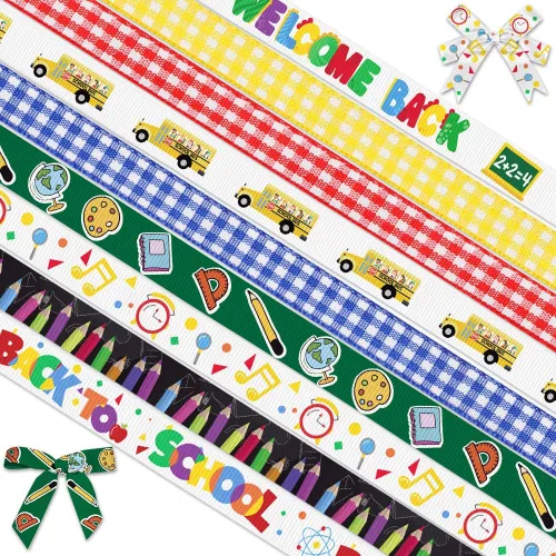9 rollos de cintas de grogrén de regreso a clases de 27 yardas – rojo, azul y amarillo – Cintas de envoltura de regalo de 3/8 pulgadas para
