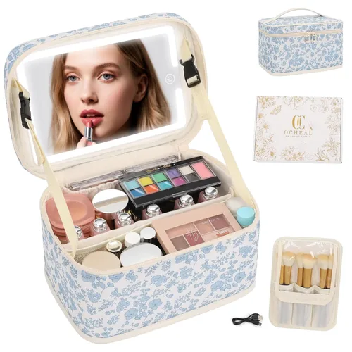 Miniatura 2 de OCHEAL Makeup Bag,Travel Makeup Organizer Bag, Cute Cosmetic Bags for Women Girls Travel Toiletry Bag Traveling With Brush Slot And Divider-Floral