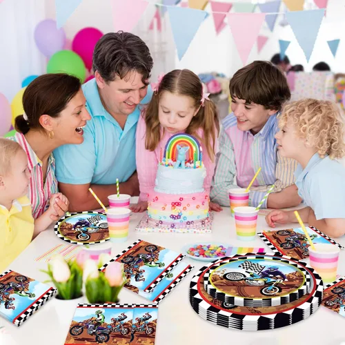 Miniatura 5 de Servilletas de papel para cumpleaños de motocicleta, juego de vajilla desechable de motocross, suministros de fiesta, motocicleta, camión, vajilla