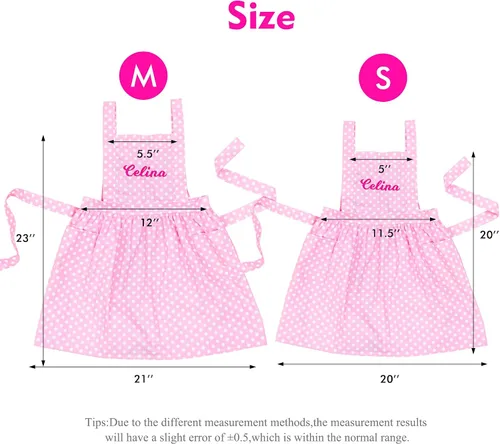 Miniatura 3 de MT WORLD Delantal para niños personalizado, delantal para niños pequeños para niñas, delantal de lino bordado, delantales para niños con lunares