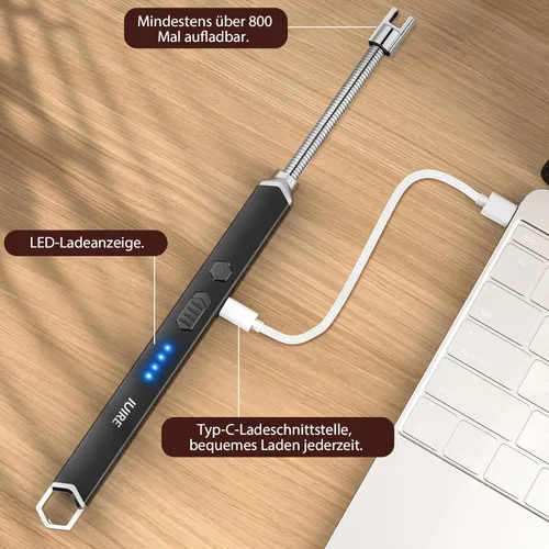 Miniatura 3 de Encendedor eléctrico de vela recargable USB C de plasma con cuello flexible de 360° resistente al viento para velas profundas, estufa de gas, Gris