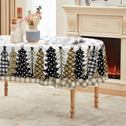 Miniatura 14 de Horaldaily Mantel de Navidad 52×70 Pulgadas, Mantel de Árboles de Navidad a Cuadros de Búfalo Rojo Lavable para Decoración de Fiesta, Picnic, Cena