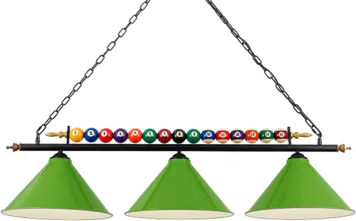 Miniatura 13 de Lámpara de mesa de billar de 47 pulgadas para mesas de 7 pies y 8 pies, colgar sobre billar con bola real y 3 pantallas de lámpara de metal