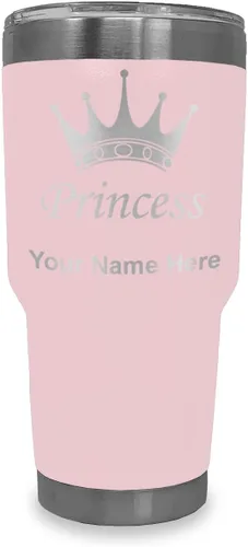 Miniatura 23 de LaserGram Vaso aislado al vacío de 20 onzas, corona de princesa, grabado personalizado incluido (negro)