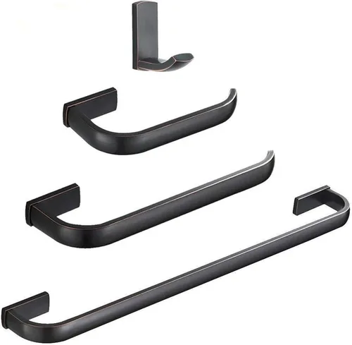 WINCASE Juego de accesorios de hardware de bronce frotado con aceite, juego de barra de toalla de baño Latón 4 piezas montado en la pared Soporte de