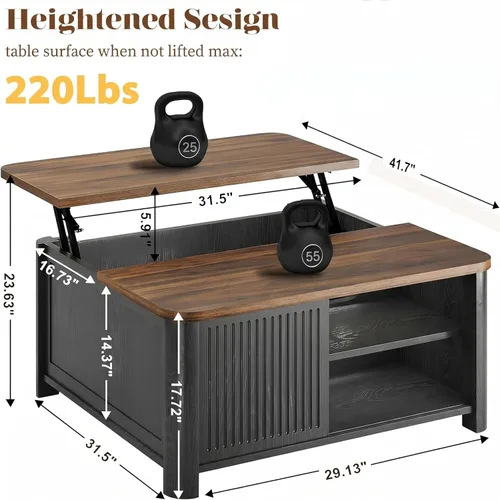 Miniatura 2 de Decofy Mesa auxiliar elevable con almacenamiento de mediados de siglo, modernas mesas de centro cuadradas para sala de estar, gran compartimento