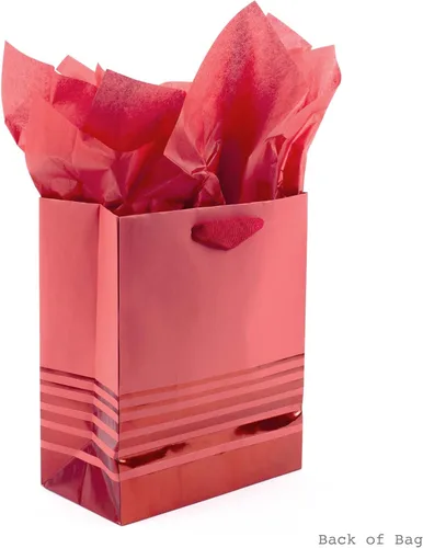 Miniatura 4 de Hallmark Bolsa de regalo mediana de 9" con papel de seda (rayas de papel de aluminio rojo) para Navidad, cumpleaños, Día del Padre, graduaciones